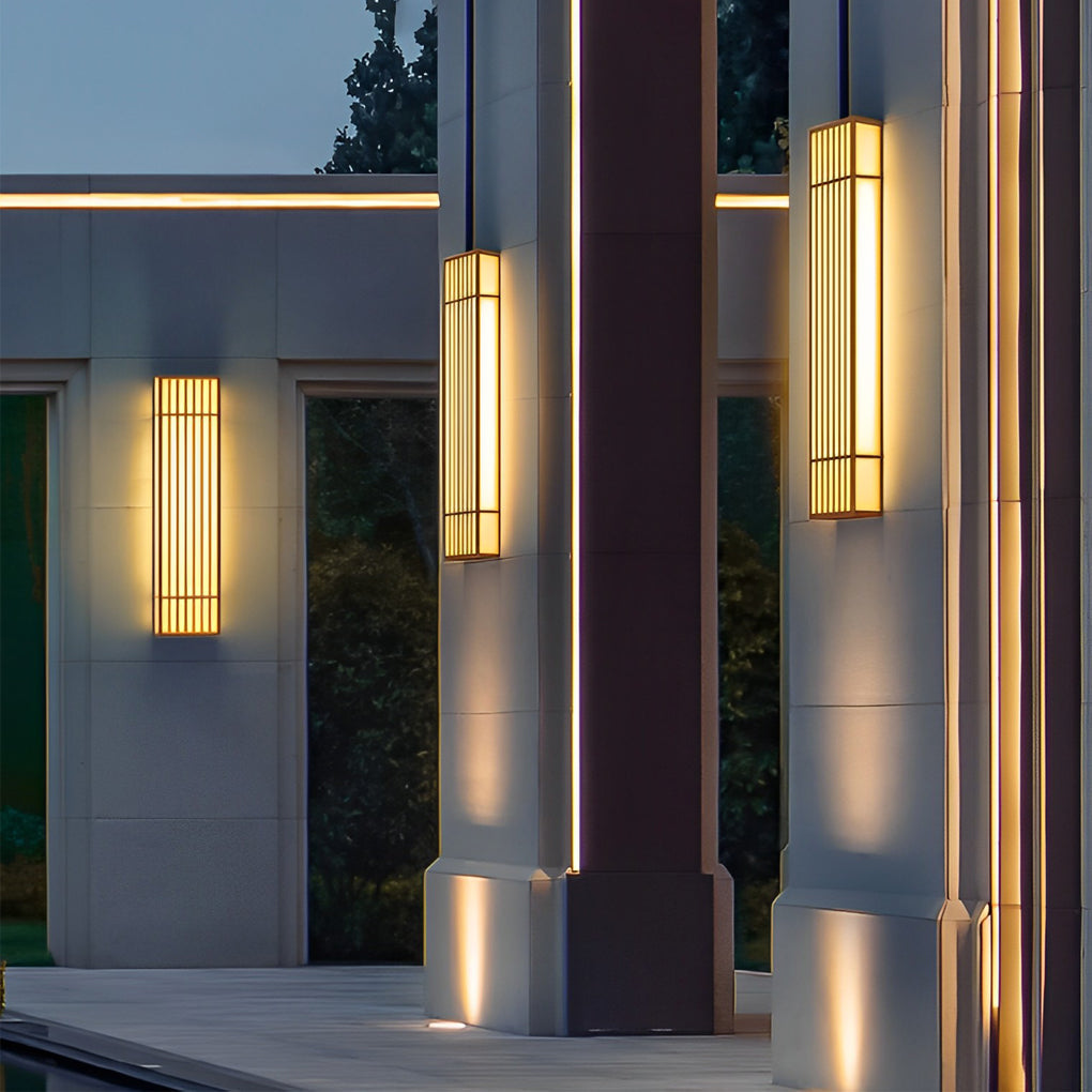 Brown Industrial Waterproof LED Outdoor Wall Lamp with Vertical Stripe Grid and Stainless Steel Frame