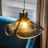 Brown Leaf Shaped Handmade Glass Pendant Light with Brass Finish Art Nouveau Style