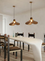 Brown Leaf Shaped Handmade Glass Pendant Light with Brass Finish Art Nouveau Style