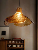 Brown Leaf Shaped Handmade Glass Pendant Light with Brass Finish Art Nouveau Style