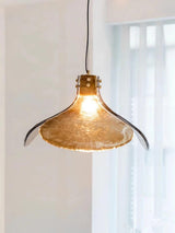 Brown Leaf Shaped Handmade Glass Pendant Light with Brass Finish Art Nouveau Style