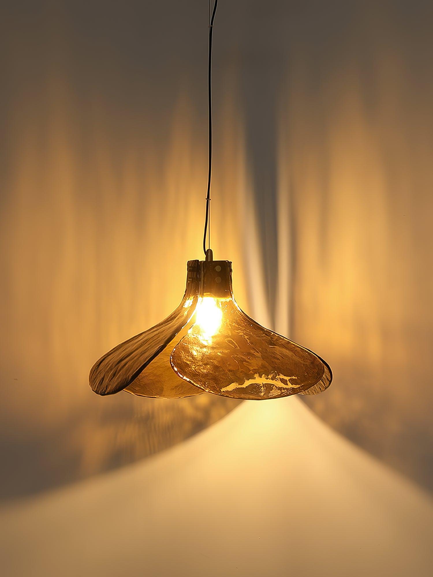 Brown Leaf Shaped Handmade Glass Pendant Light with Brass Finish Art Nouveau Style