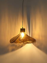 Brown Leaf Shaped Handmade Glass Pendant Light with Brass Finish Art Nouveau Style