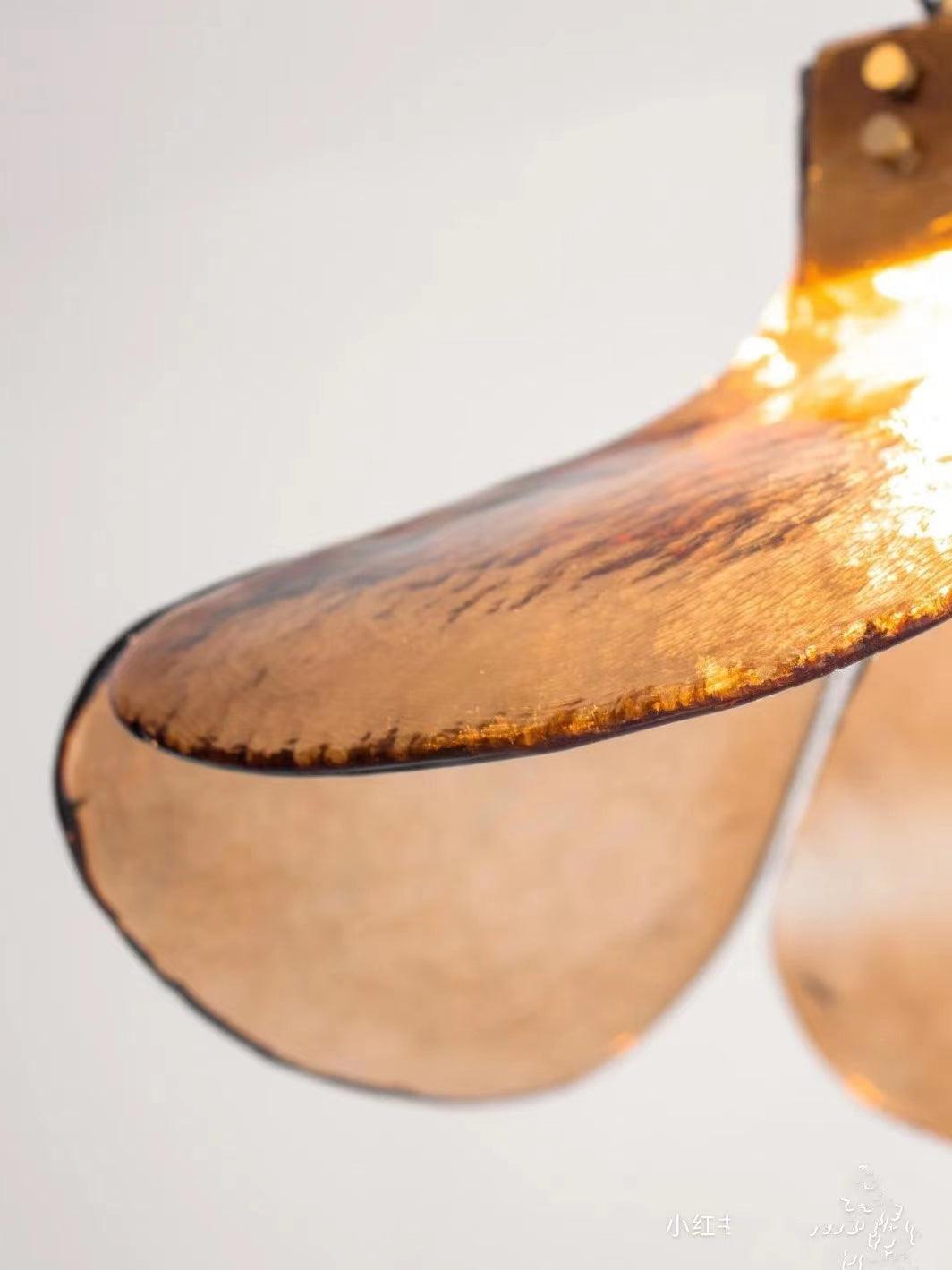 Brown Leaf Shaped Handmade Glass Pendant Light with Brass Finish Art Nouveau Style