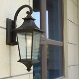 Brown Modern Retro Waterproof Outdoor Wall Sconce with Striped Glass Shade for Garden Porch