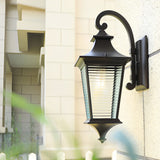 Brown Modern Retro Waterproof Outdoor Wall Sconce with Striped Glass Shade for Garden Porch