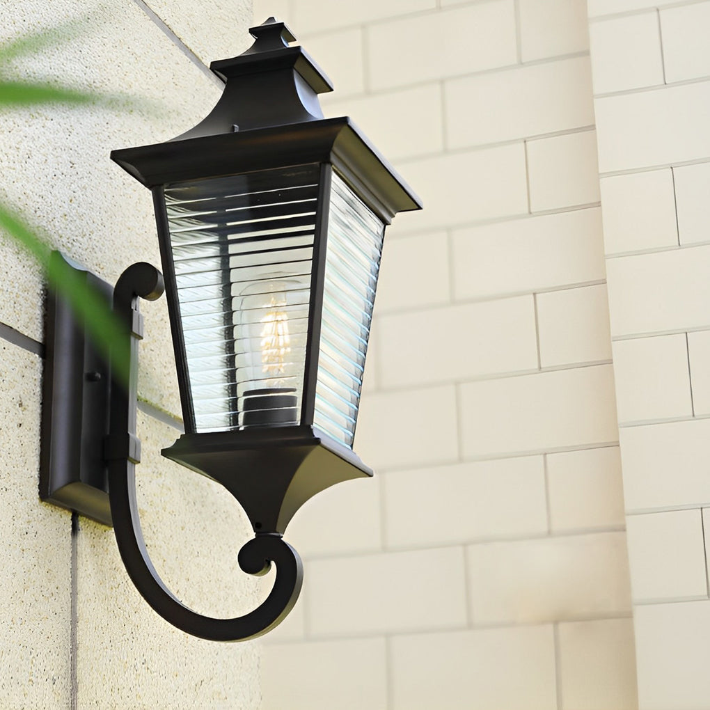 Brown Modern Retro Waterproof Outdoor Wall Sconce with Striped Glass Shade for Garden Porch