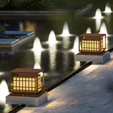 Brown Modern Square LED Outdoor Deck Post Light Waterproof Stainless Steel Pillar Lamp