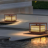 Brown Modern Square LED Outdoor Deck Post Light Waterproof Stainless Steel Pillar Lamp