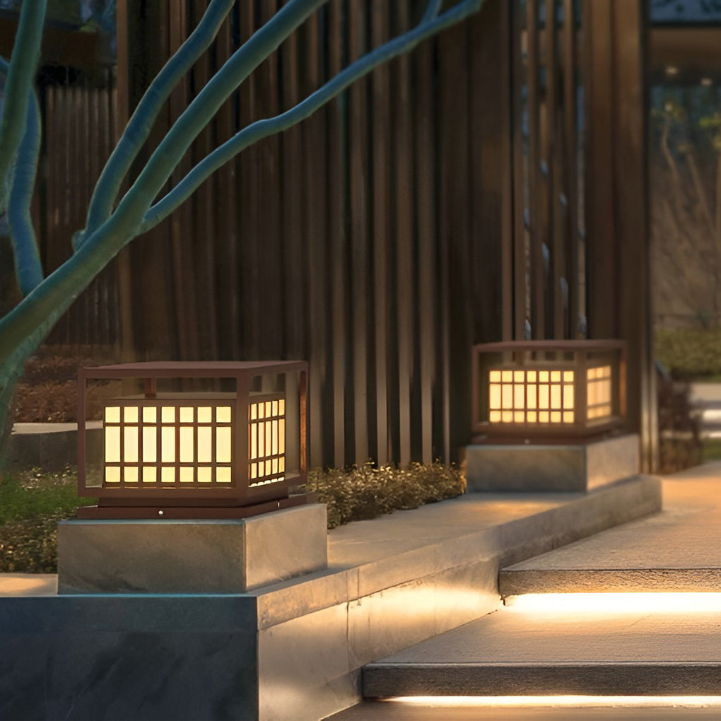 Brown Modern Square LED Outdoor Deck Post Light Waterproof Stainless Steel Pillar Lamp