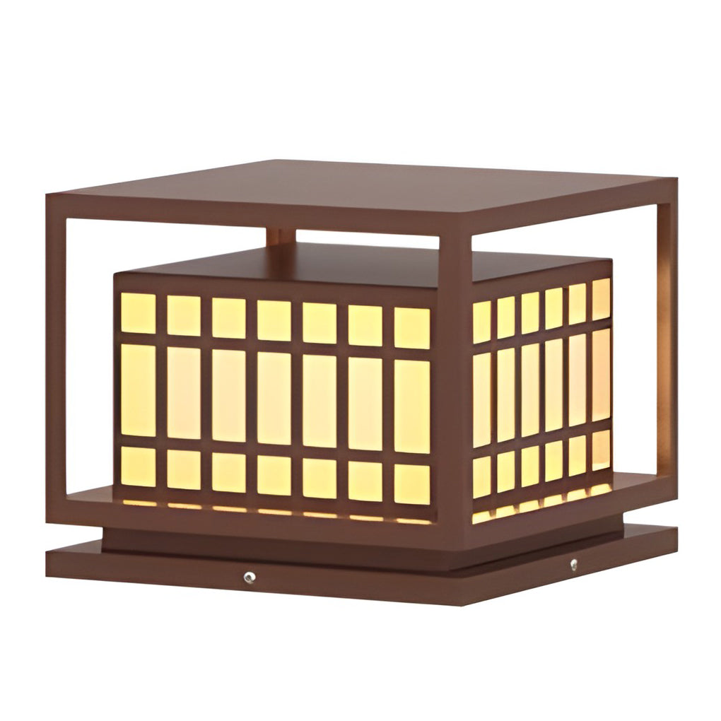 Brown Modern Square LED Outdoor Deck Post Light Waterproof Stainless Steel Pillar Lamp
