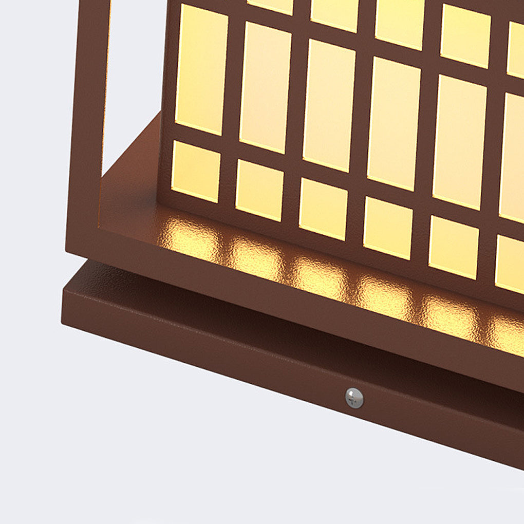 Brown Modern Square LED Outdoor Deck Post Light Waterproof Stainless Steel Pillar Lamp
