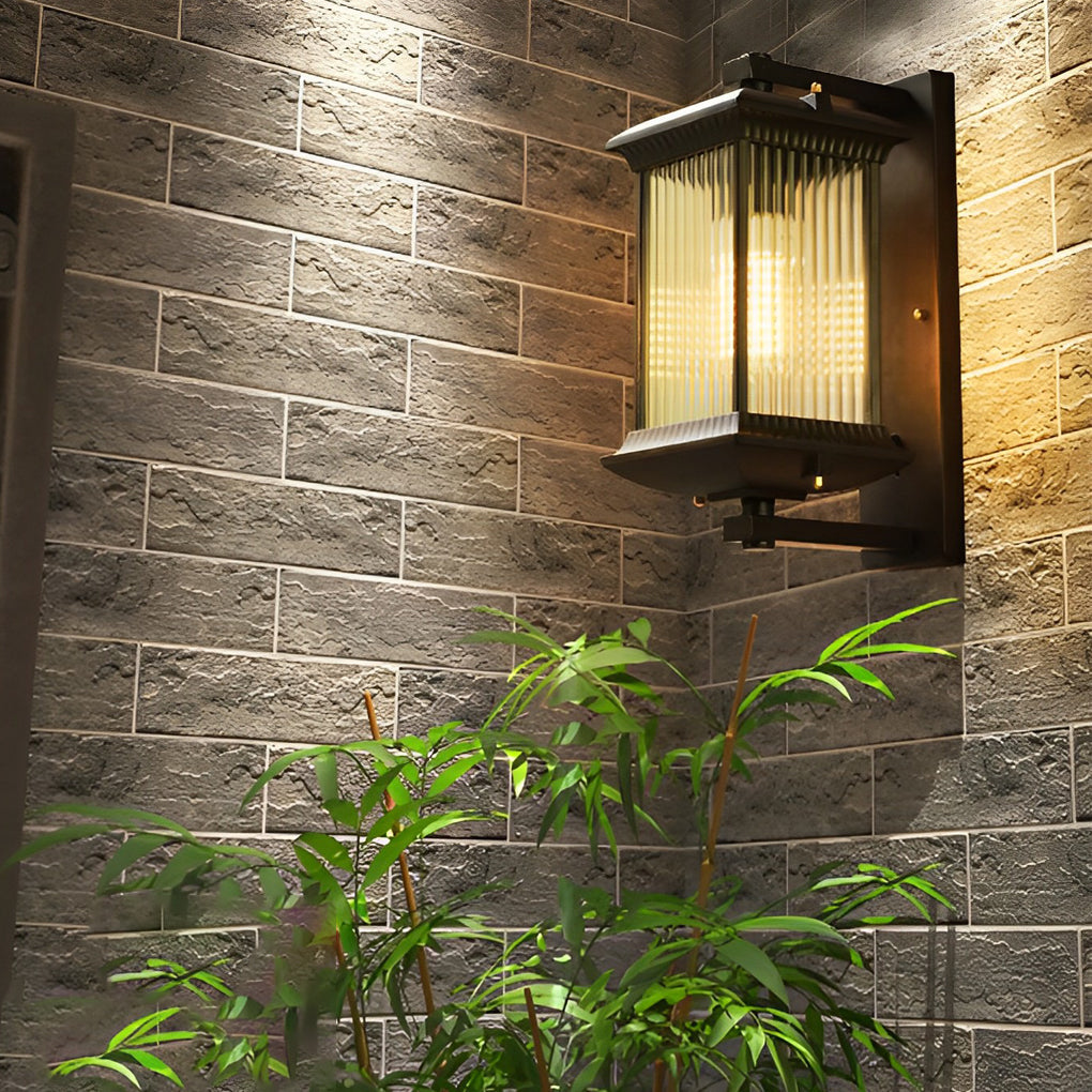 Brown Retro Outdoor Wall Sconce Waterproof Glass Shade Exterior Light for Garden Villa Balcony