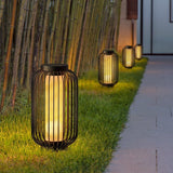 Brown Stainless Steel Caged Outdoor Floor Lantern Modern Exterior Garden Lamp for Patio and Yard