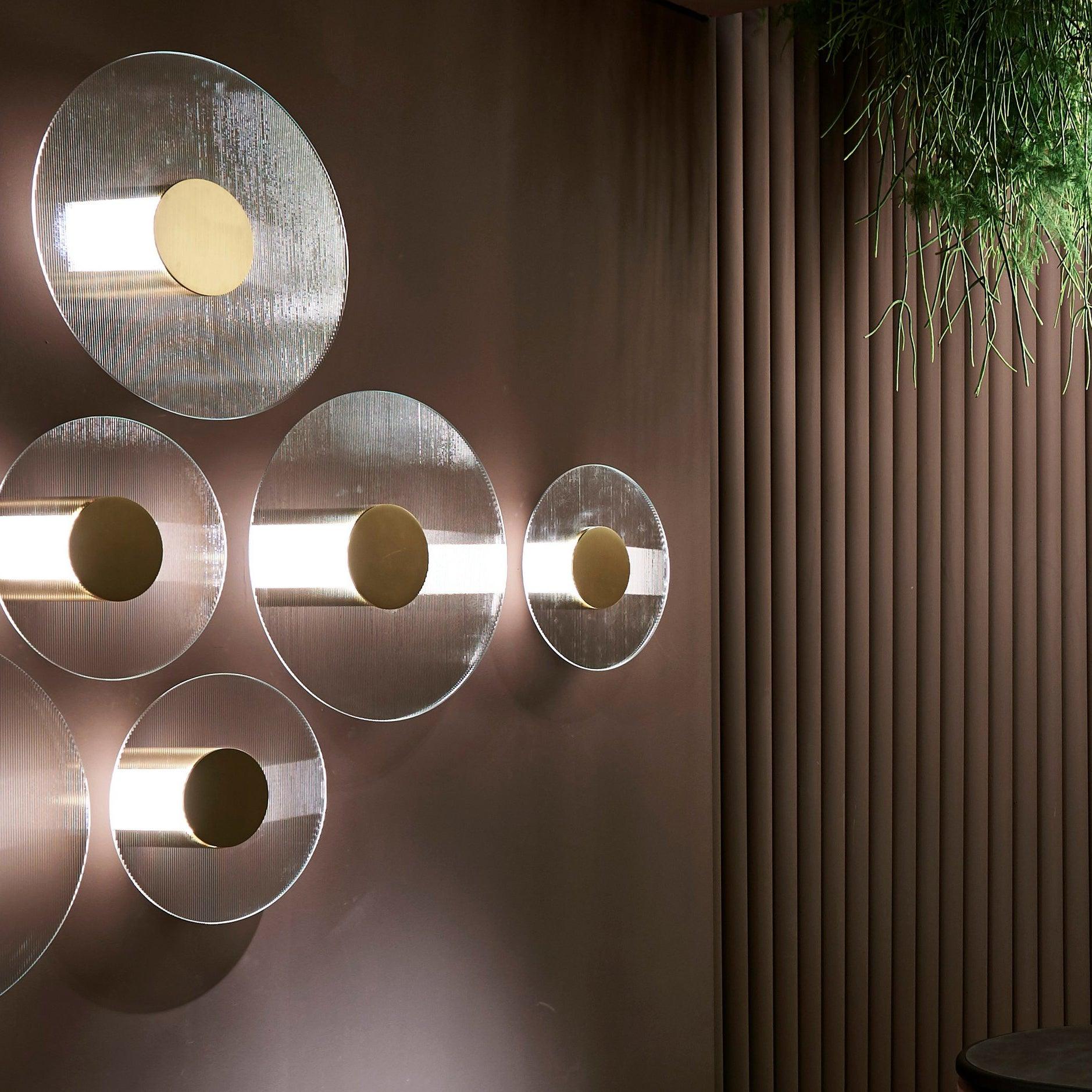 Button Modern Striped Glass Wall Sconce Satin Brass LED Indoor Lighting Fixture