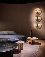 Button Modern Striped Glass Wall Sconce Satin Brass LED Indoor Lighting Fixture