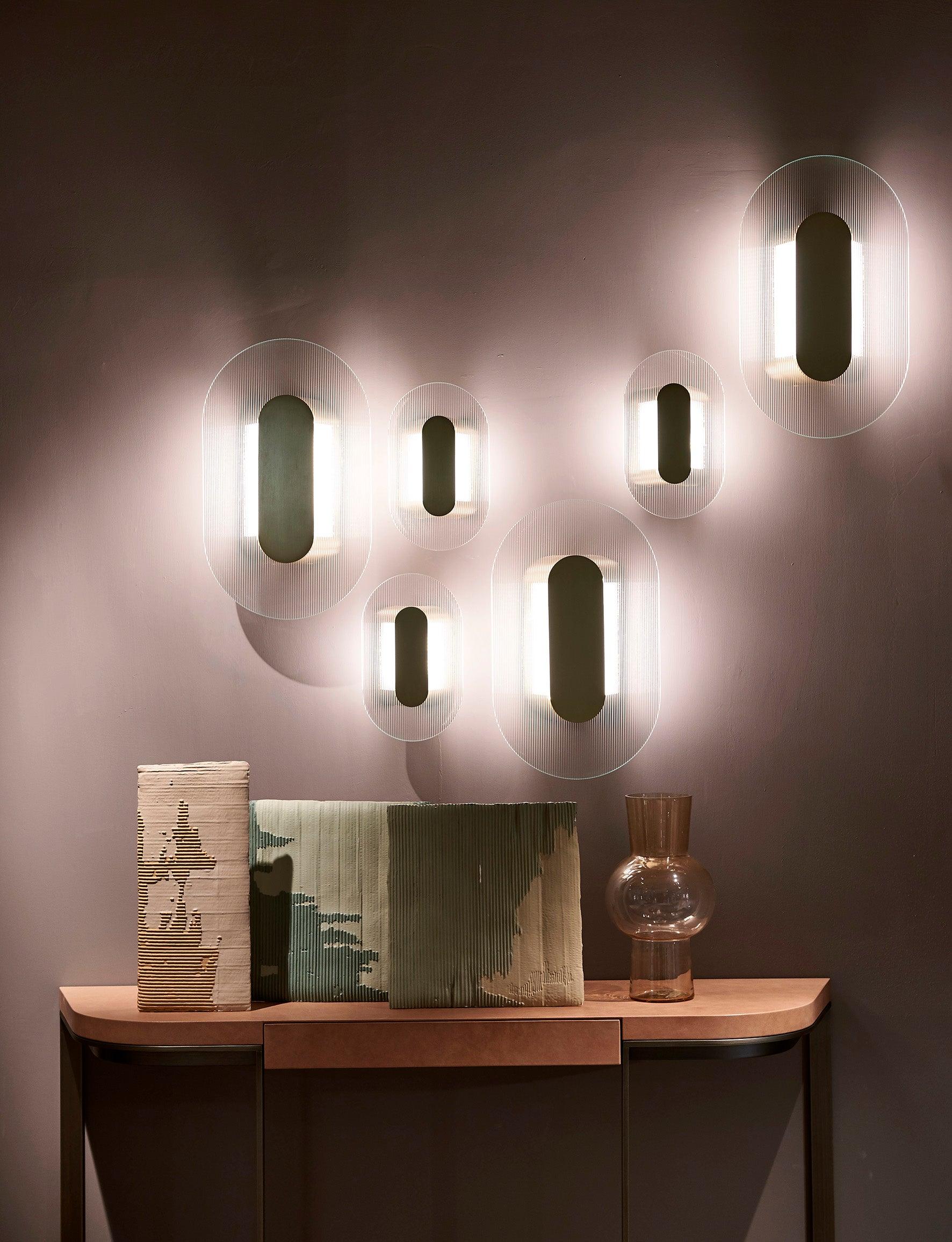 Button Modern Striped Glass Wall Sconce Satin Brass LED Indoor Lighting Fixture