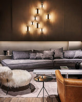 Button Modern Striped Glass Wall Sconce Satin Brass LED Indoor Lighting Fixture