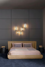 Button Modern Striped Glass Wall Sconce Satin Brass LED Indoor Lighting Fixture