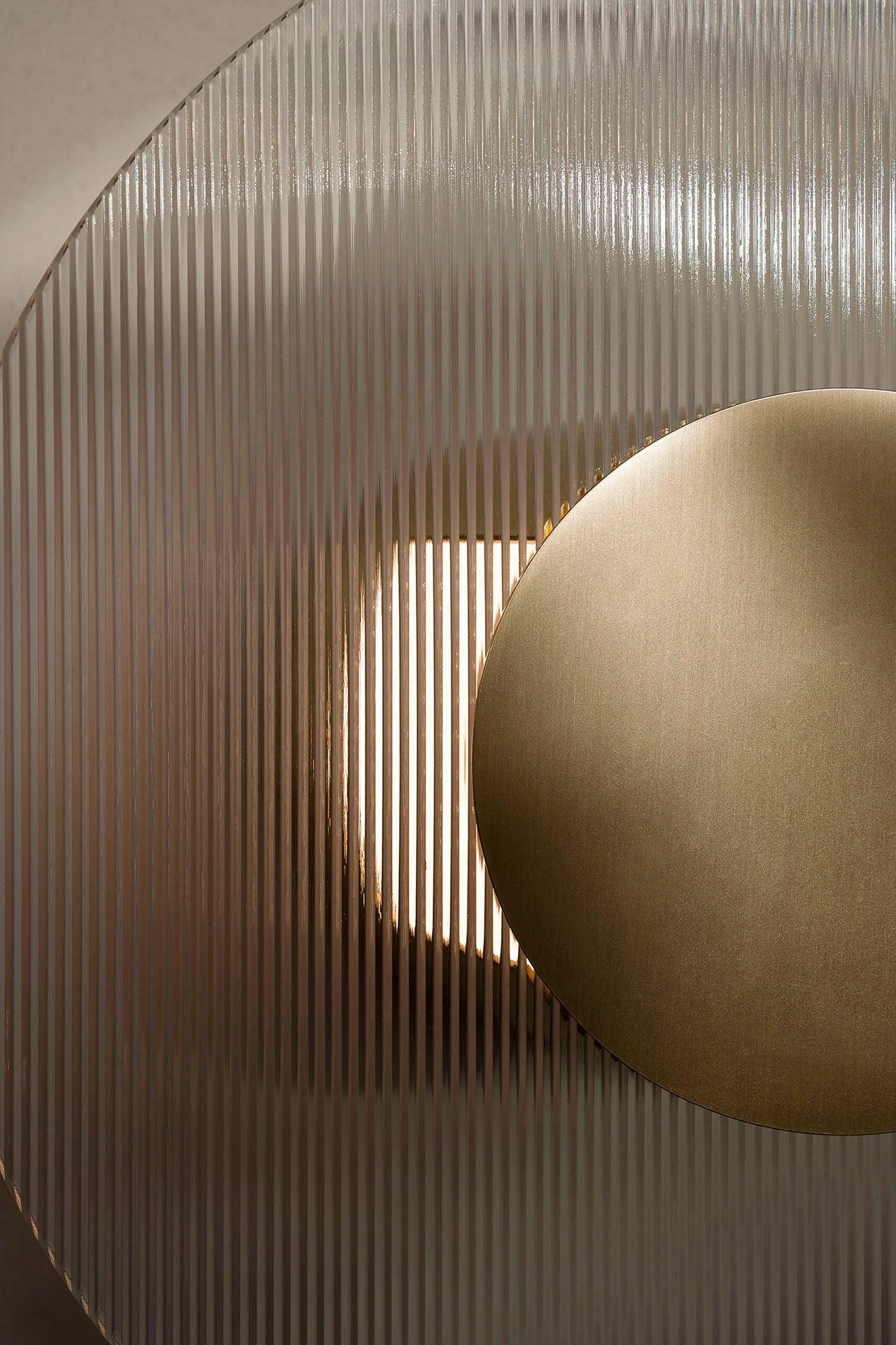 Button Modern Striped Glass Wall Sconce Satin Brass LED Indoor Lighting Fixture