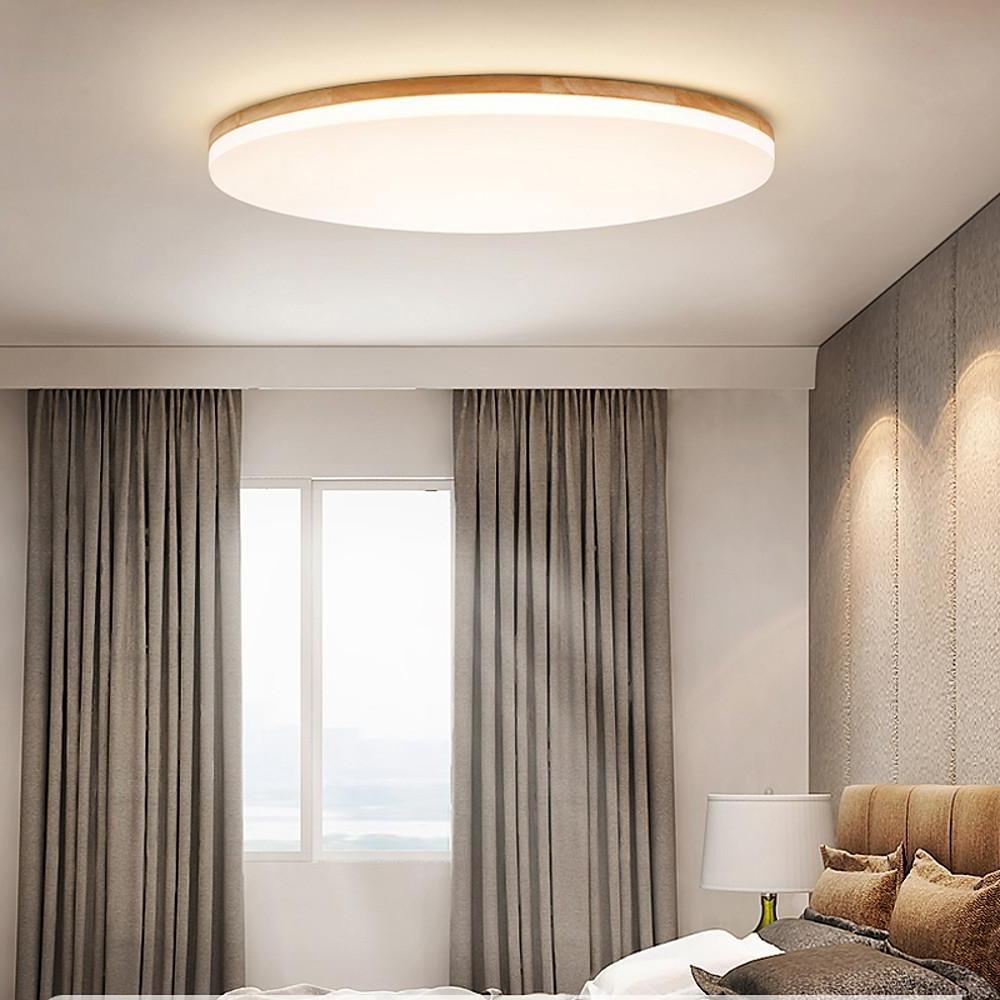 Minimalist Circular Bamboo Wood LED Flush Mount Light with Acrylic Shade