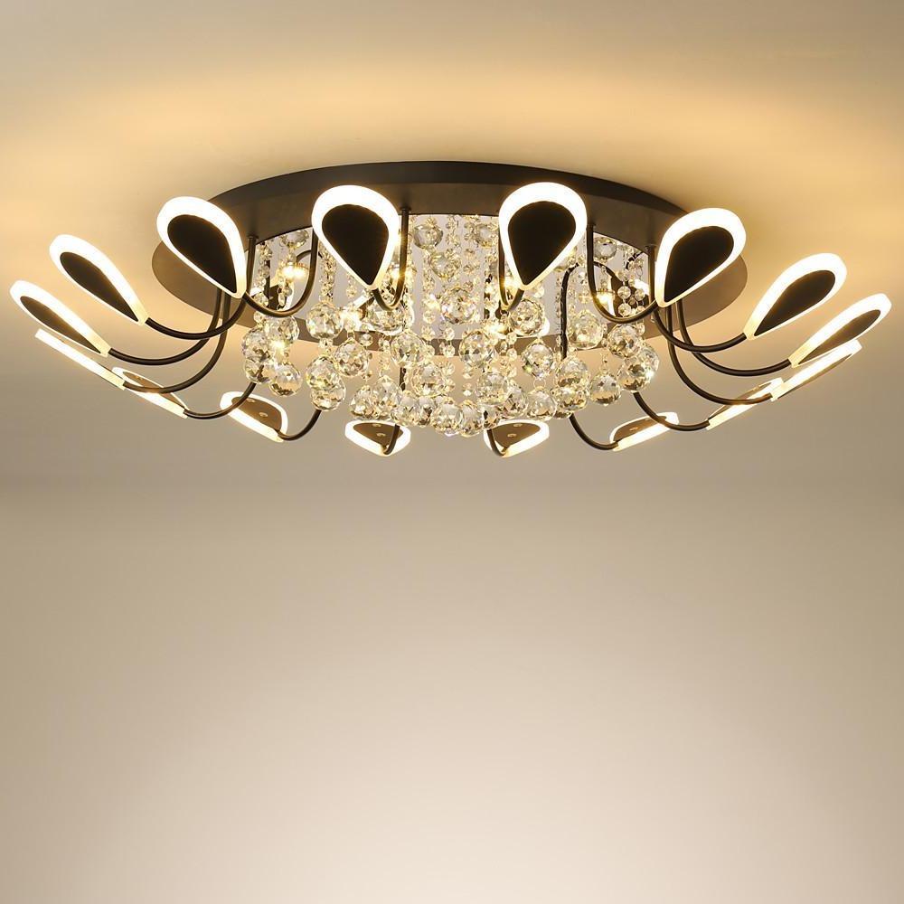 Modern Flower Crystal LED Flush Mount Ceiling Light Dimmable Chandelier for Living Room