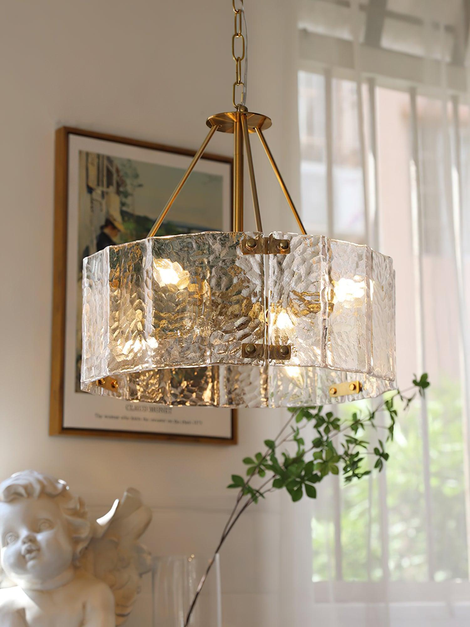 Calvert Gold Modern Ceiling Chandelier with Clear Textured Glass Shades