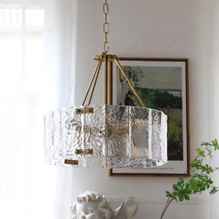 Calvert Gold Modern Ceiling Chandelier with Clear Textured Glass Shades
