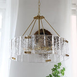 Calvert Gold Modern Ceiling Chandelier with Clear Textured Glass Shades