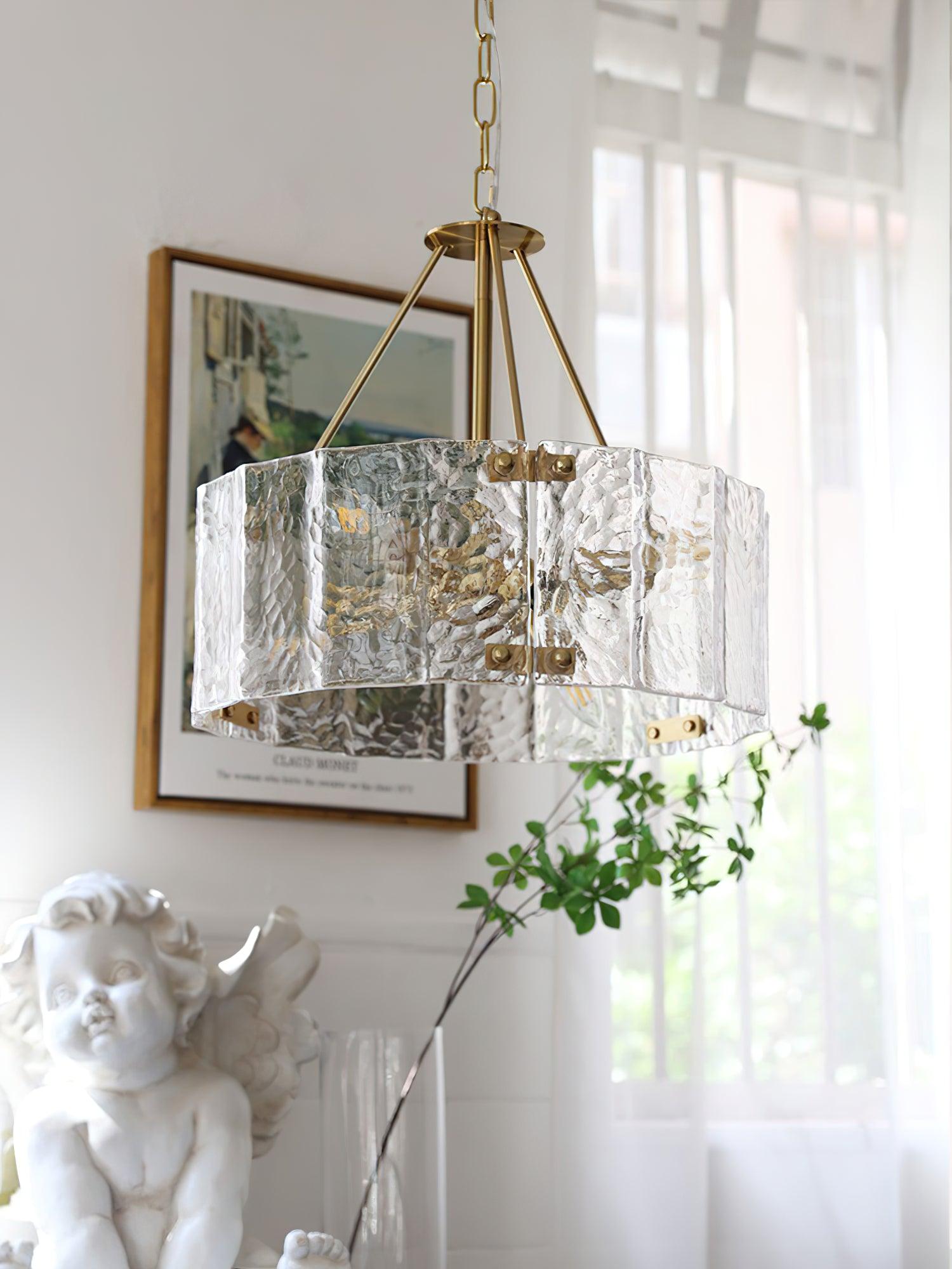 Calvert Gold Modern Ceiling Chandelier with Clear Textured Glass Shades