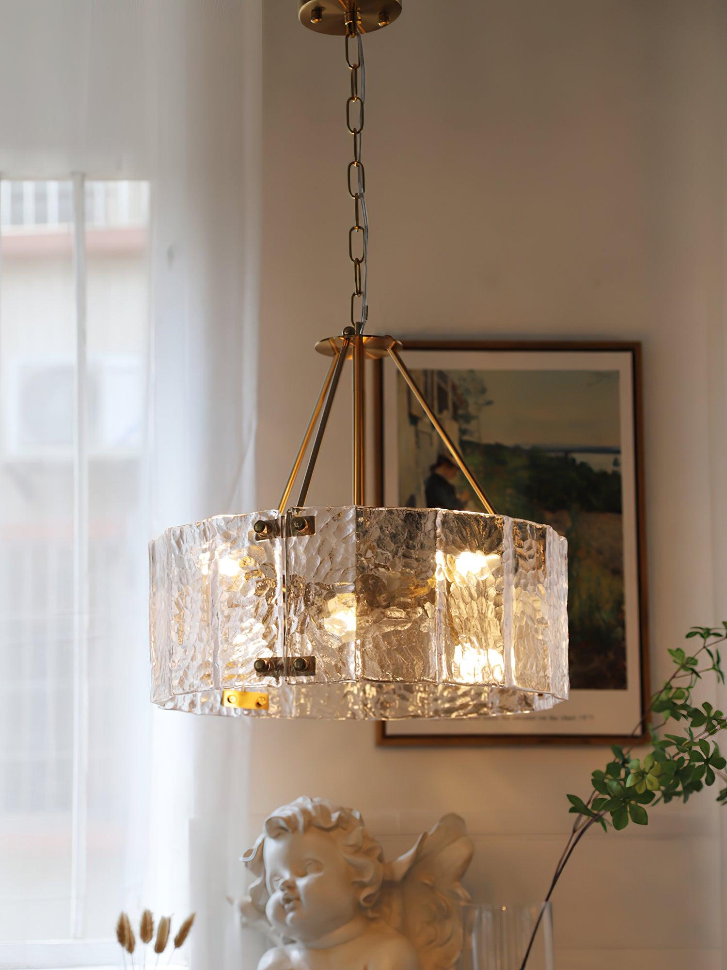 Calvert Gold Modern Ceiling Chandelier with Clear Textured Glass Shades