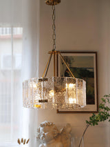 Calvert Gold Modern Ceiling Chandelier with Clear Textured Glass Shades
