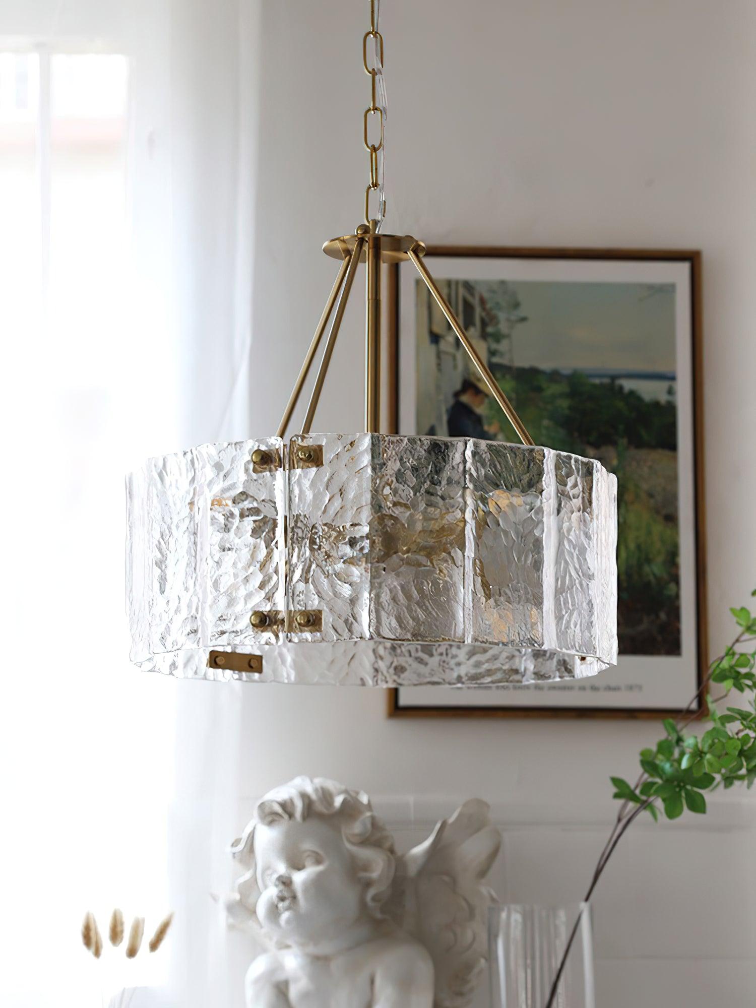Calvert Gold Modern Ceiling Chandelier with Clear Textured Glass Shades