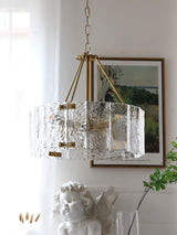 Calvert Gold Modern Ceiling Chandelier with Clear Textured Glass Shades