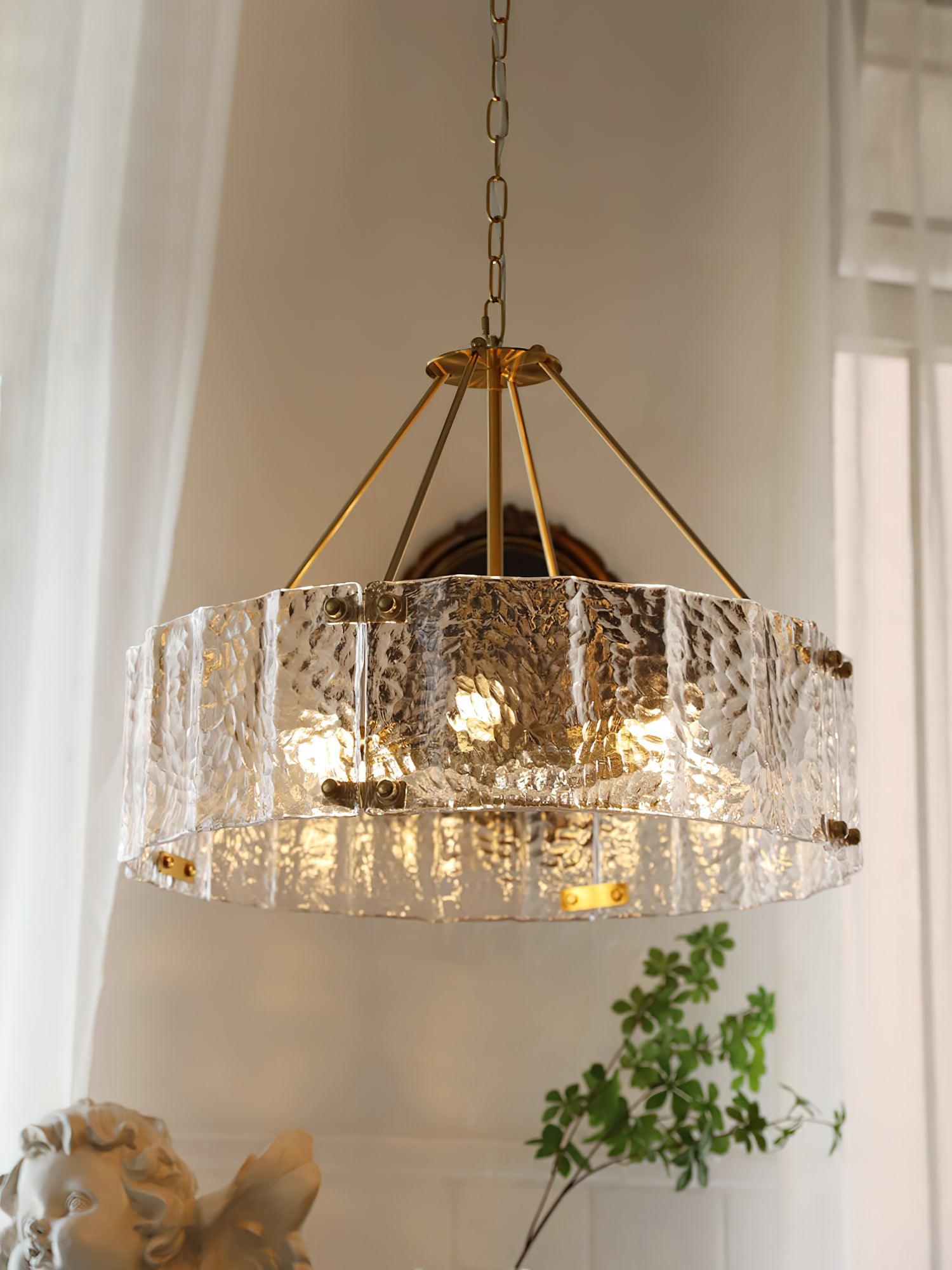 Calvert Gold Modern Ceiling Chandelier with Clear Textured Glass Shades
