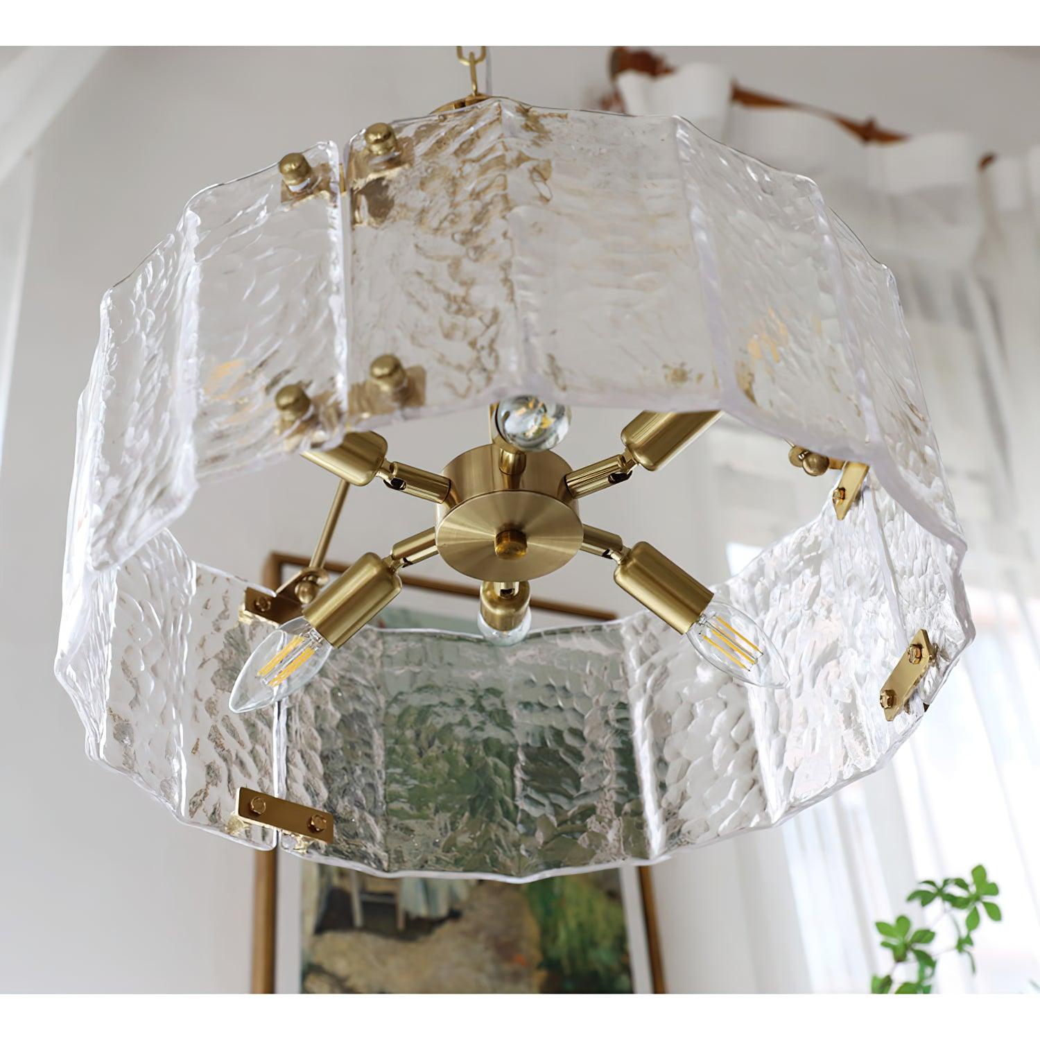 Calvert Gold Modern Ceiling Chandelier with Clear Textured Glass Shades