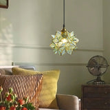 Capiz Shell Flower Sphere Pendant Light Brass Hanging Lamp for Dining Room