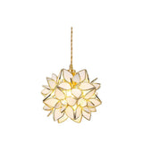Capiz Shell Flower Sphere Pendant Light Brass Hanging Lamp for Dining Room