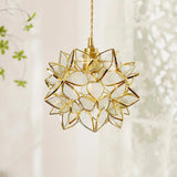 Capiz Shell Flower Sphere Pendant Light Brass Hanging Lamp for Dining Room