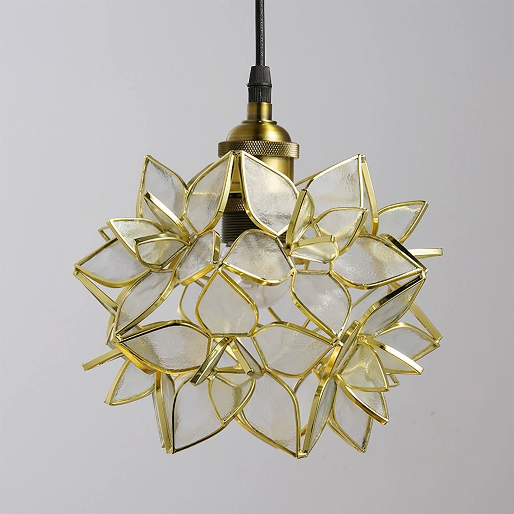 Capiz Shell Flower Sphere Pendant Light Brass Hanging Lamp for Dining Room