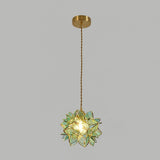 Capiz Shell Flower Sphere Pendant Light Brass Hanging Lamp for Dining Room
