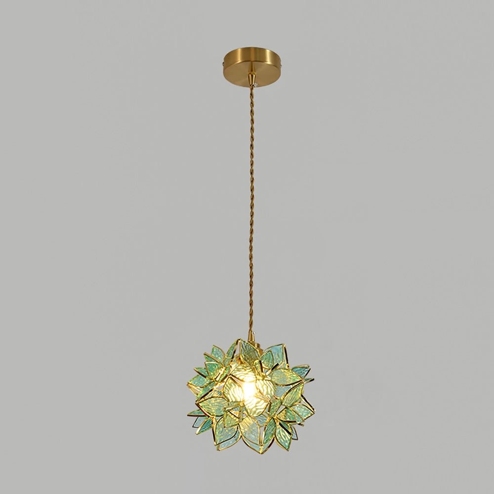 Capiz Shell Flower Sphere Pendant Light Brass Hanging Lamp for Dining Room