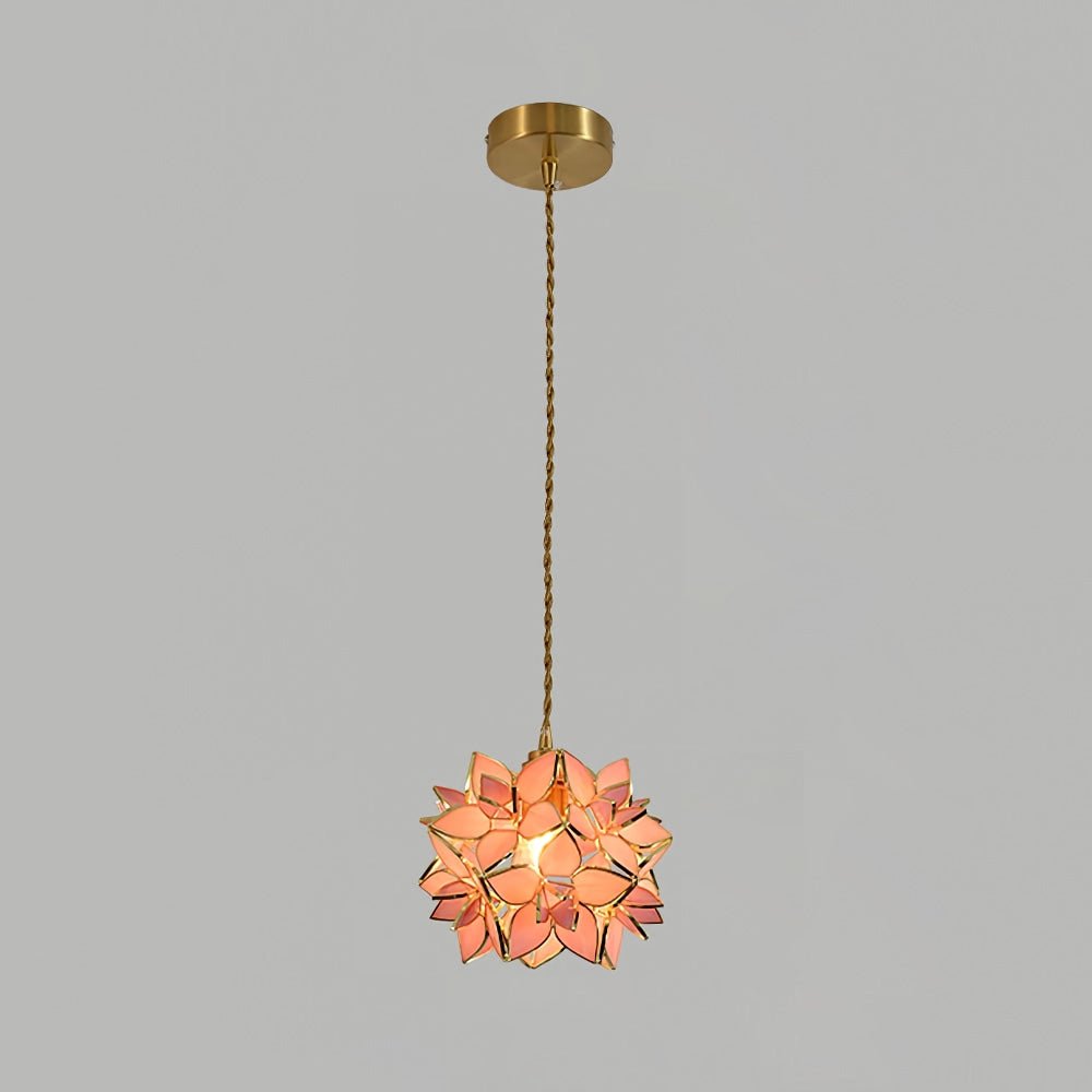 Capiz Shell Flower Sphere Pendant Light Brass Hanging Lamp for Dining Room