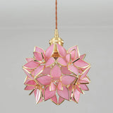 Capiz Shell Flower Sphere Pendant Light Brass Hanging Lamp for Dining Room