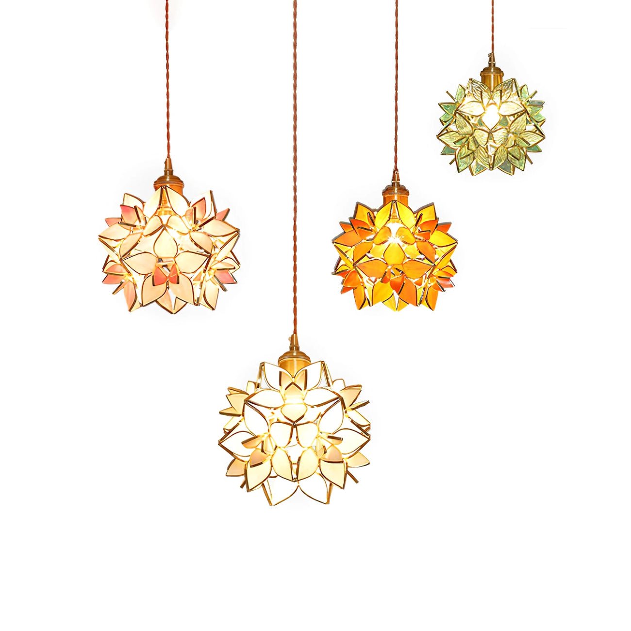 Capiz Shell Flower Sphere Pendant Light Brass Hanging Lamp for Dining Room