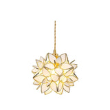 Capiz Shell Flower Sphere Pendant Light Brass Hanging Lamp for Dining Room