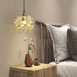 Capiz Shell Flower Sphere Pendant Light Brass Hanging Lamp for Dining Room