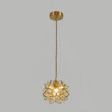 Capiz Shell Flower Sphere Pendant Light Brass Hanging Lamp for Dining Room