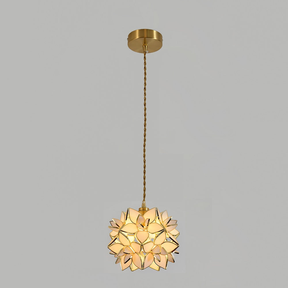Capiz Shell Flower Sphere Pendant Light Brass Hanging Lamp for Dining Room