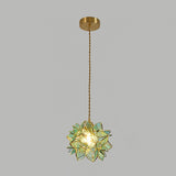Capiz Shell Flower Sphere Pendant Light Brass Hanging Lamp for Dining Room
